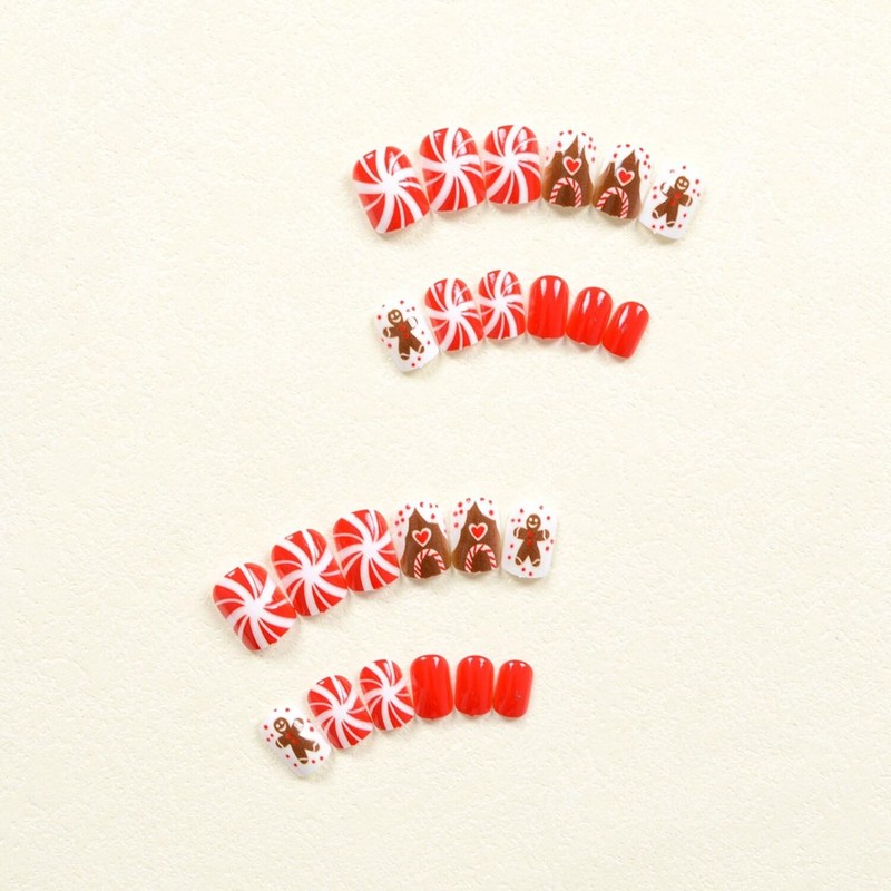 Christmas Glue on Nails - Short Oval Winter False Nails