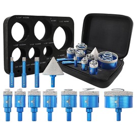 Diamond Tile Drill Bits Set - BRSCHNITT 6/8/10/20/25/28/32/35/45/65mm Porcelain Tile Hole Saw Kit for Ceramic, Granite, Marble and More Drilling with 2" Chamfer Bit