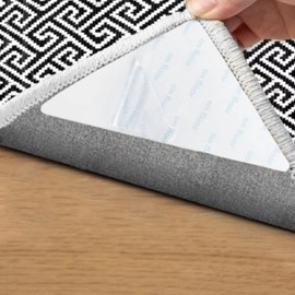 Stekoonvie 12 PCS Rug Tape, Rug Pad Gripper for Hardwood Floors and Tile, Double Sided Adhesive Carpet Tape, Reusable and Washable Non-Slip Rug Grips for Area Rugs to Keep Corners Flat (White)