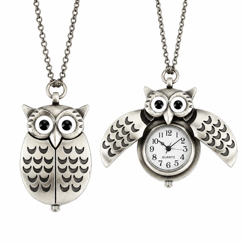 Vintage Owl Pocket Watch Necklace for Everyday Style – Opening