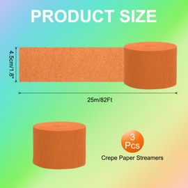 PATIKIL Crepe Paper Streamers, 3 Roll Party Decorations Streamers for Birthday Wedding Christmas Party Supplies, Orange (1.8Inch x 82Ft/Roll)