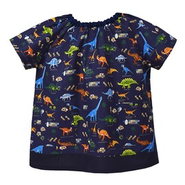 COLORFUL CANDY STYLE N1344110 Short Sleeve Smock Boys Short Sleeve Kids Kindergarten Playwear Discovery! Explore! Dinosaur Continent (Navy) 39.4 - 43.3 inches (100 - 110 cm)