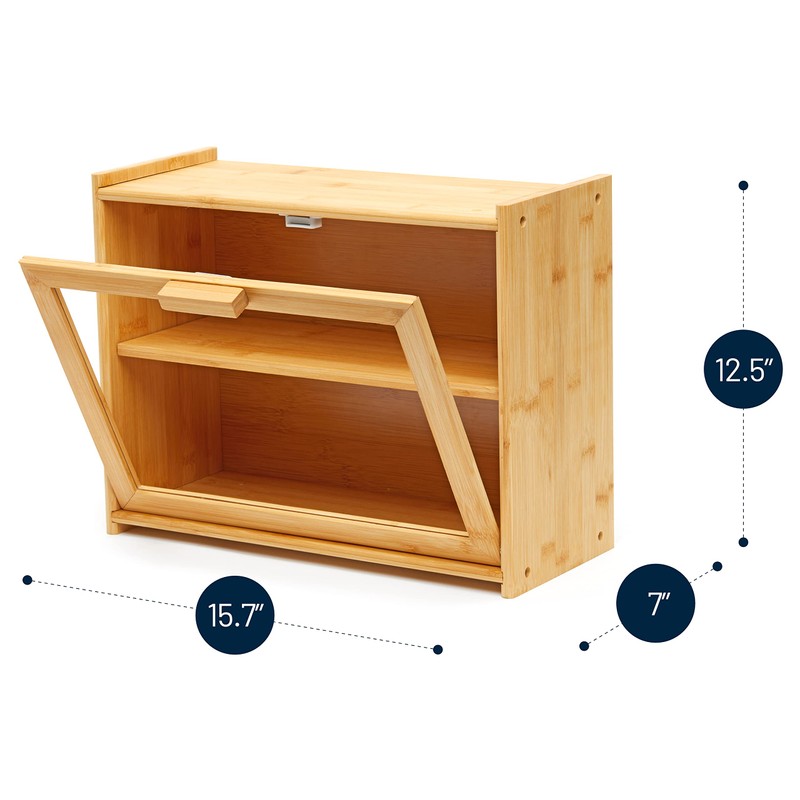 RoyalHouse Premium Bamboo Double Layer Bread Box With Clear Window,