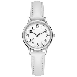 Anseom Women Tone Watch Fashion Wrist Watch with Leather Strap Easy Read Analog Quartz Watch for Students Classic Business Watches for Women Men (White)