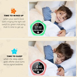 DINVEL Kids Alarm Clock with Red Green Light, OK to Wake Clock, Night Light Toddler Training Alarm Clock for Toddlers and Kids