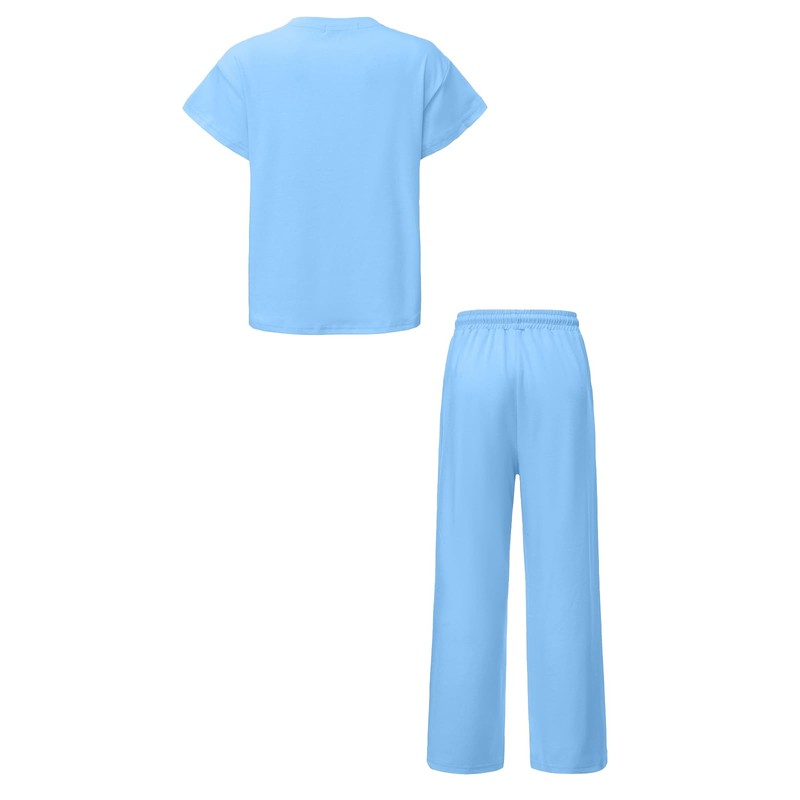 Girls Workout Outfits Short Sleeve Tees and Pants With Pockets