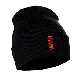 Daxton Vertical USA Cities Cuffed Beanie Winter Knit Hat Skully Cap, Miami Black Red
