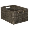 Loma Rectangular Rattan Storage Basket with Cut-Out Handles - Black-Wash