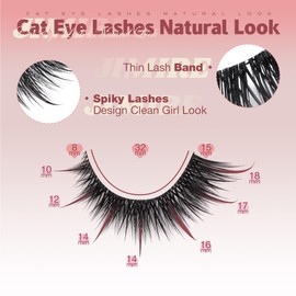 JIMIRE Spiky False Eyelashes Cat Eye Wispy Lashes D-Curly Spiky Manga Lashes Fox Eye Look Faux Mink Lashes with Lash Spikes 7 Pairs Pack