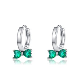 SLUYNZ 925 Sterling Silver Green CZ Bow Hoop Earrings for Women Teen Girls Love Bow Hoop Earrings Huggie (A-Silver)