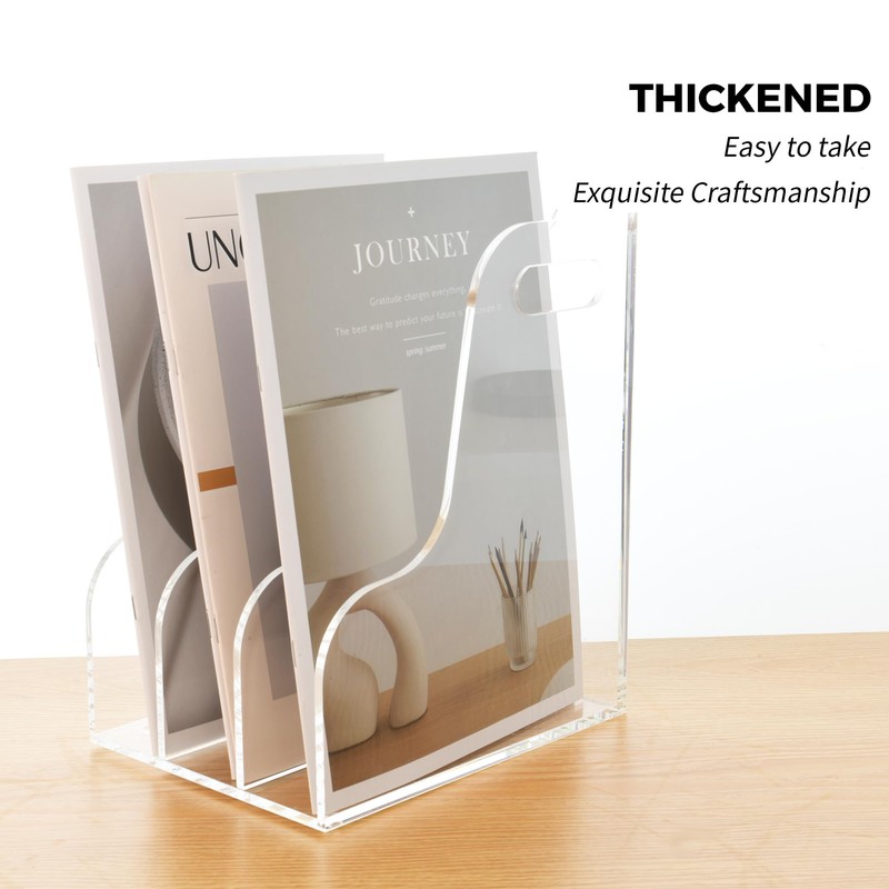 AIMOLLY 3 Vertical Compartments File Holder, Clear Acrylic Desk Organizer
