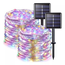 Serie Luces Solares Exterior 32M 300LED 8 Modos 2pack,IP65 Impermeable Guirnalda Luces Solares,para Jardin,Ventana Valla Bodas,Arbol Navidad,de Luz Decorativas Exterior (Colorido)