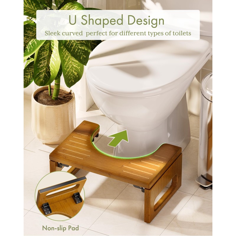 AmazerBath 7 Inches Bamboo Toilet Stool Squat for Adult, Foldable