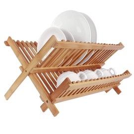 SZUAH Bamboo Dish Drying Rack, Collapsible Dish Drainer, Foldable Dish Rack Bamboo Plate Rack, by 100% Natural Bamboo (17.8" x 10.23" x 9.25") …
