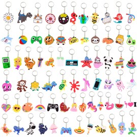 70 llaveros para fiestas de videojuegos, para niños, cumpleaños, escuela, fiesta de dinosaurio, donut, animales marinos, sirena, arco iris, para suministros de fiesta de cumpleaños