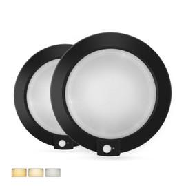 ECOELER Motion Sensor Ceiling Light, 3CCT Selectable Motion Detector Disk Lights with Time Countdown & Light Sensor, Hard-Wired Occupancy Light for for Hallway, Stair, Closet, Black, 2 Pack