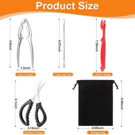 Veluft 20 Pcs Crab Crackers and Tools, Crab Crackers, Lobster Sheller, Fork, Scissors & Storage Bag, Crab & Lobster Eating Utensils for Seafood Lovers