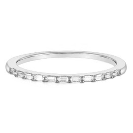 Titaniumcentral Eternity Ring for Women Baguette Cubic Zirconia Thin Minimalist Stacking Anniversary Bridal Promise wedding Band (Silver,Size H)