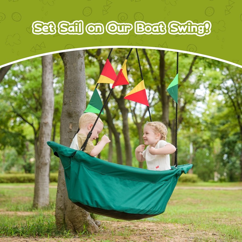 Large Platform 53'' RPET Boat-Shaped Swing, Canoe Tree Swing for
