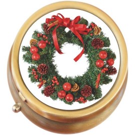 Christmas Wreath Brass Round Pill Box