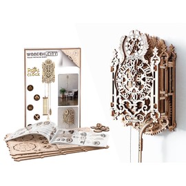 WOODEN.CITY Royal Wall Clock Kit 3D Puzzle, Wooden Clock Model - 126 Pieces, Mechanical Pendulum, Coin-Operated, Rococo Style, Expert, Unisex, Ages 14+, WR314