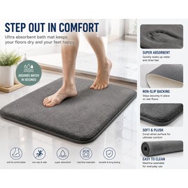 Memory Foam Absorbent Floor Mat Non-Slip Bath Mat Soft Coral Velvet Rug