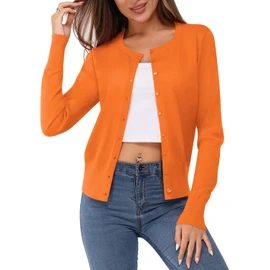 VOTEPRETTY Lightweight Cardigan, Women's Cardigan, Long-Sleeve Summer/Autumn Solid Top, orange