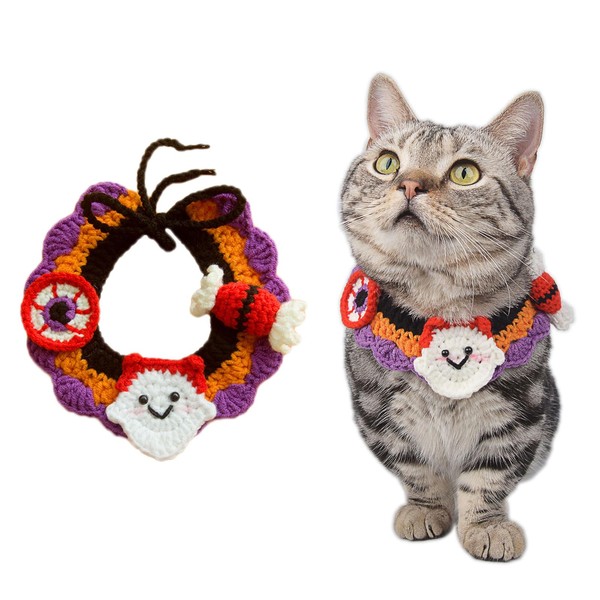 SJJH Cute Cat Collar Handmade Knitted Crochet Bib for Cat