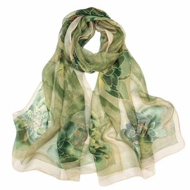Acotavie Scarfs for Women Lightweight Scarves Fashion Print Floral Pattern Sheer Scarf Shawl Wraps (lotus olive green)