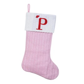 Shgngle - Medias de Navidad de punto rosa personalizadas, 19.5 pulgadas con letras bordadas para decoraciones navideñas y regalo de Navidad (inicial P)