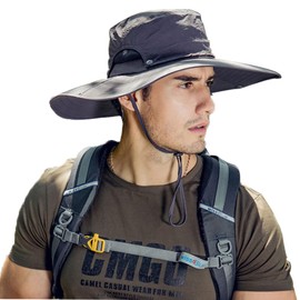 Wide Brim Sun Hats for Men - UV Protection UPF50+ Waterproof Mens Bucket Sun Hats for Fishing, Hiking, Camping Dark Grey