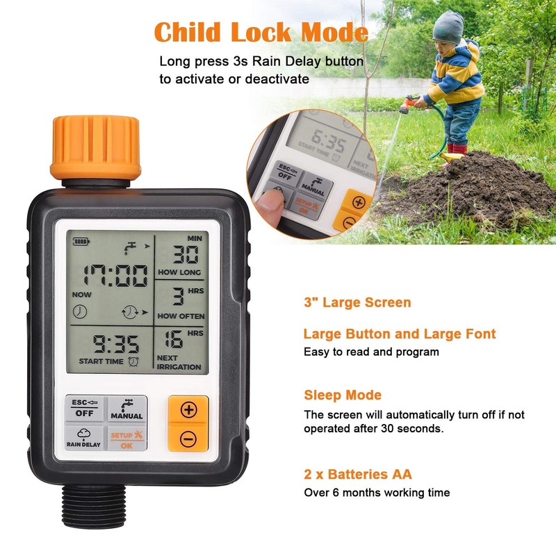 Johgee Watering Computer with 3 Inch Screen, Watering Clock with