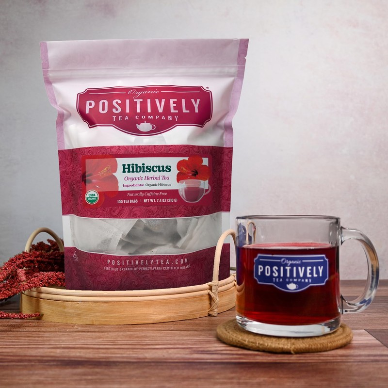 Organic Positively Tea Company, Hibiscus Herbal Tea Bags, 100 Count,