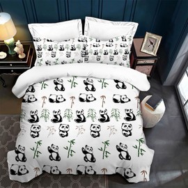 PAAHRYI Panda Bed Linen Children's 135 x 200 cm, Cartoon Panda and Bamboo Motif Duvet Cover, 3D Panda Print Animal Theme Duvet Cover for Girls Boys (B, 135 x 200 cm)