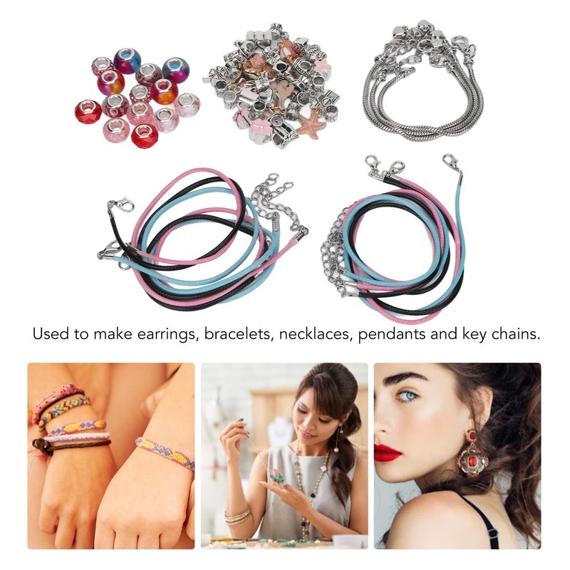Charm Bracelet Making Kit Basic Bracelets Colored Beads Pendants Jewelry