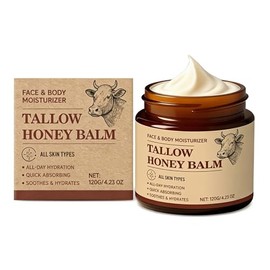 4.23 oz de sarga de carne para la piel, sebo de res para la cara, sargo de res y bálsamo de miel, bálsamo de miel batido alimentado con hierba, hidratante natural hidrata, nutre profundamente la piel
