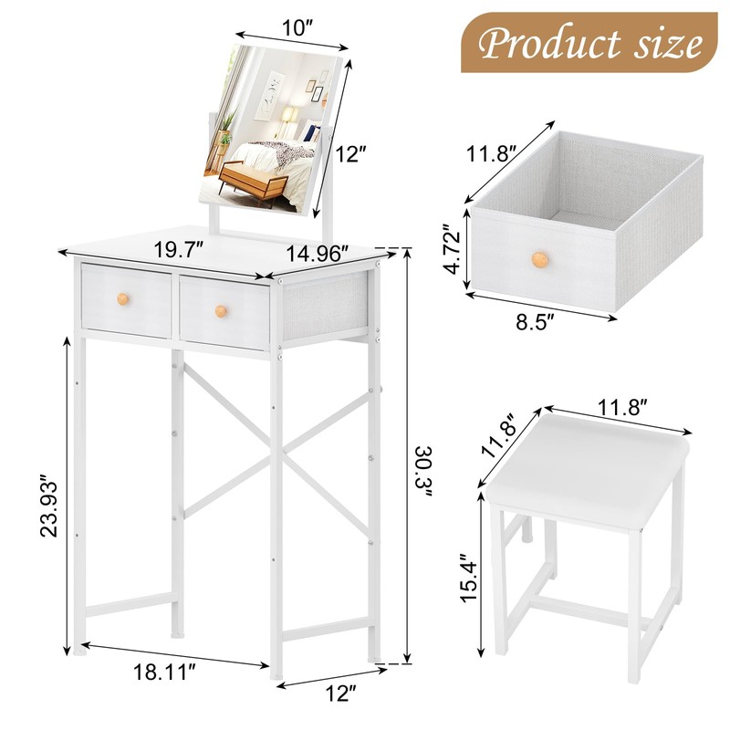 X-cosrack Small Makeup Vanity Desk with Mirror & Chair, Mini