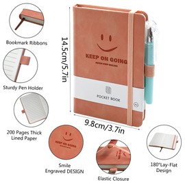 BieFuSin A6 Pocket Notebooks, 4PCS Hardcover Business Classic Ruled Lined Journals with 4 Black Pens for Work Office Journaling, Classic Ruled Mini Notepad with Dividers and Pen Holder,9 X 14cm