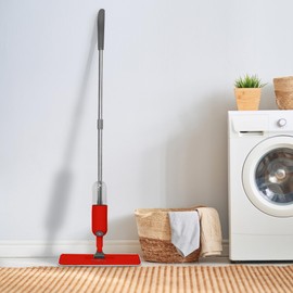 True & Tidy® SPRAY-250 Multi-Surface Spray Mop with Refillable Water Bottle for Floor Cleaning, Works on Wood, Tile, Marble etc, Use Any Cleaning Solution, Machine Washable Microfiber Mop Pads, Red