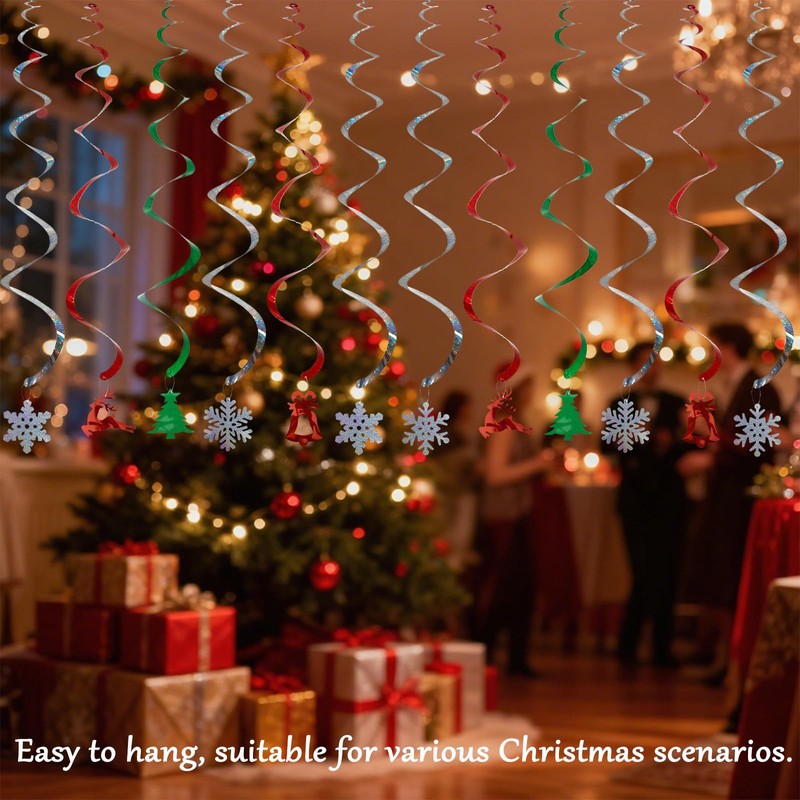 Chanseen 24 Pcs Christmas Hanging Swirls Party Decorations Plastic Snowflakes