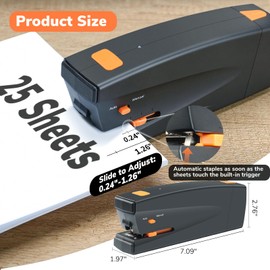 Rechargeable Electric Stapler, 25 Sheet Capacity, Quiet Operation, Jam-Free and Easy Reload, Includes 1000 Staples, Black