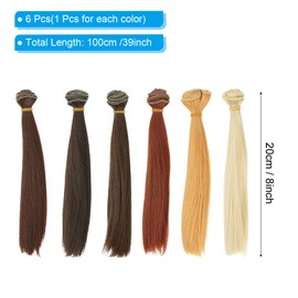 PATIKIL 20cm Doll Hair Wefts, 6Pcs Soft Synthetic Straight Hair Doll Wigs Doll Hair Extensions Accessories for Doll Making DIY Craft, Multicolor 5
