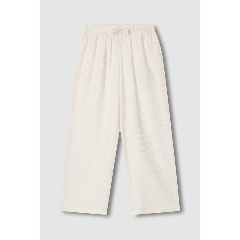 JAJU [JAJU] Women's Double Gauze Shirring Pajama Pants_Ivory