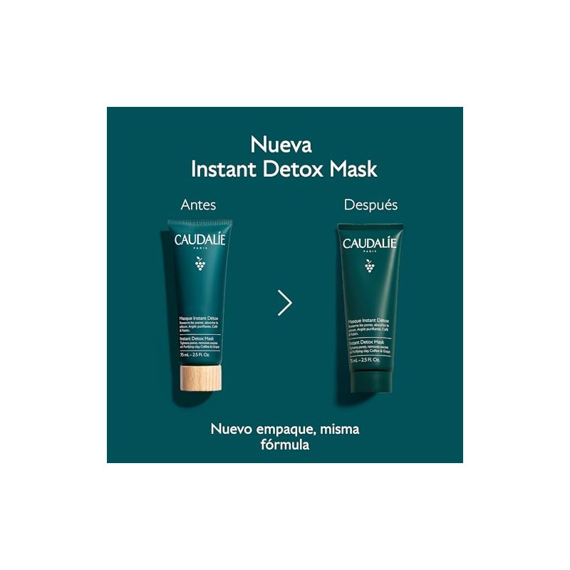 CAUDALIE Instant Detox Mascarilla de Arcilla Rosa, Limpia Poros -