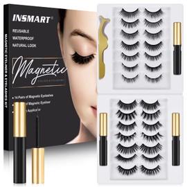 Magnetic Eyelashes, 14 Pairs False Lashes with 3 Tubes of Magnetic Eyeliner, Magnetic Lashes, Natural Look Kit with Tweezers, Reusable, No Glue