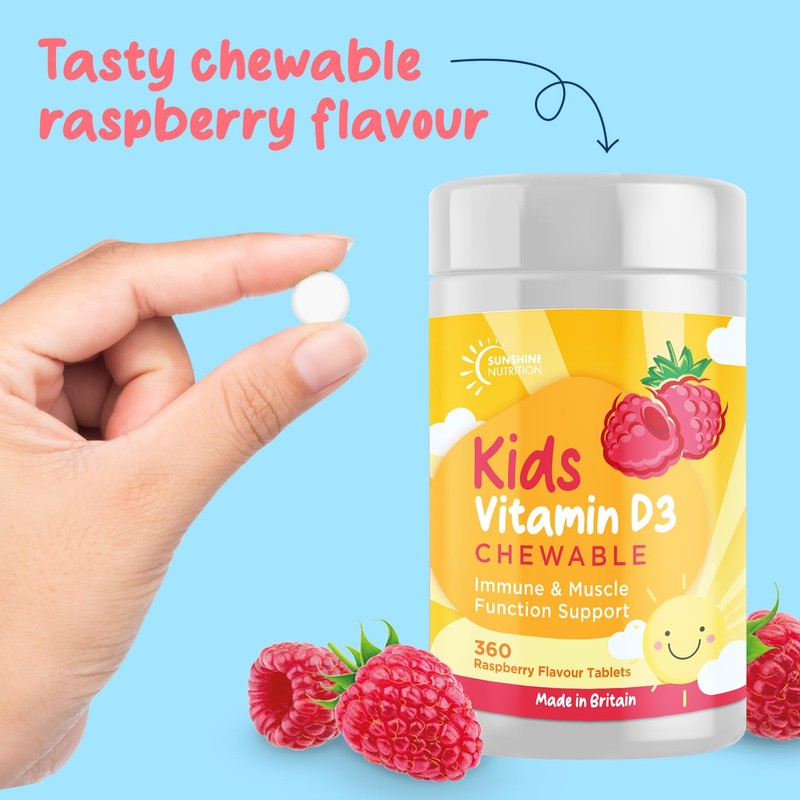 Vitamin D Chewable Supplements for Children 360 Raspberry Flavour Tablets
