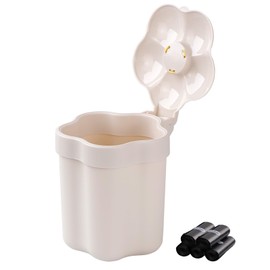 CEYAZYE Mini cubeta de basura con 5 bolsas de rollo, pequeños botes de basura con tapa para encimera de mesa, cesta de basura de plástico, cubeta de basura lindo clóset para oficina, baño, computadora