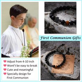 Korotho First Communion Gifts for Men Catholic, First Holy Communion Cross Bracelets 1st Communion Gift Ideas Baptism Confirmation First Communion Bracelet Jewelry Favor for Man (FCblack)