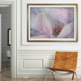 Renditions Gallery Nature Floral Wall Art Gold Framed Prints White Purple Delicate Flower Bloom Wall Hanging Artwork for Office Restaurants Hotel - 30"X42"