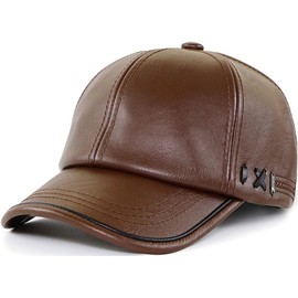 YeeHeen Baseball Cap for Men Women PU Leather Trucker Hat Adjustable Ball Hat Light Coffee